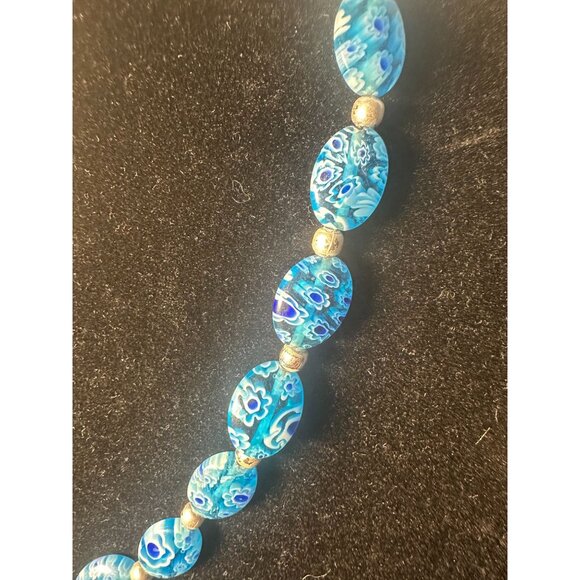 Italian Millefiori Art Glass Necklace with Sterling Silver Beads - Picture 2 of 4